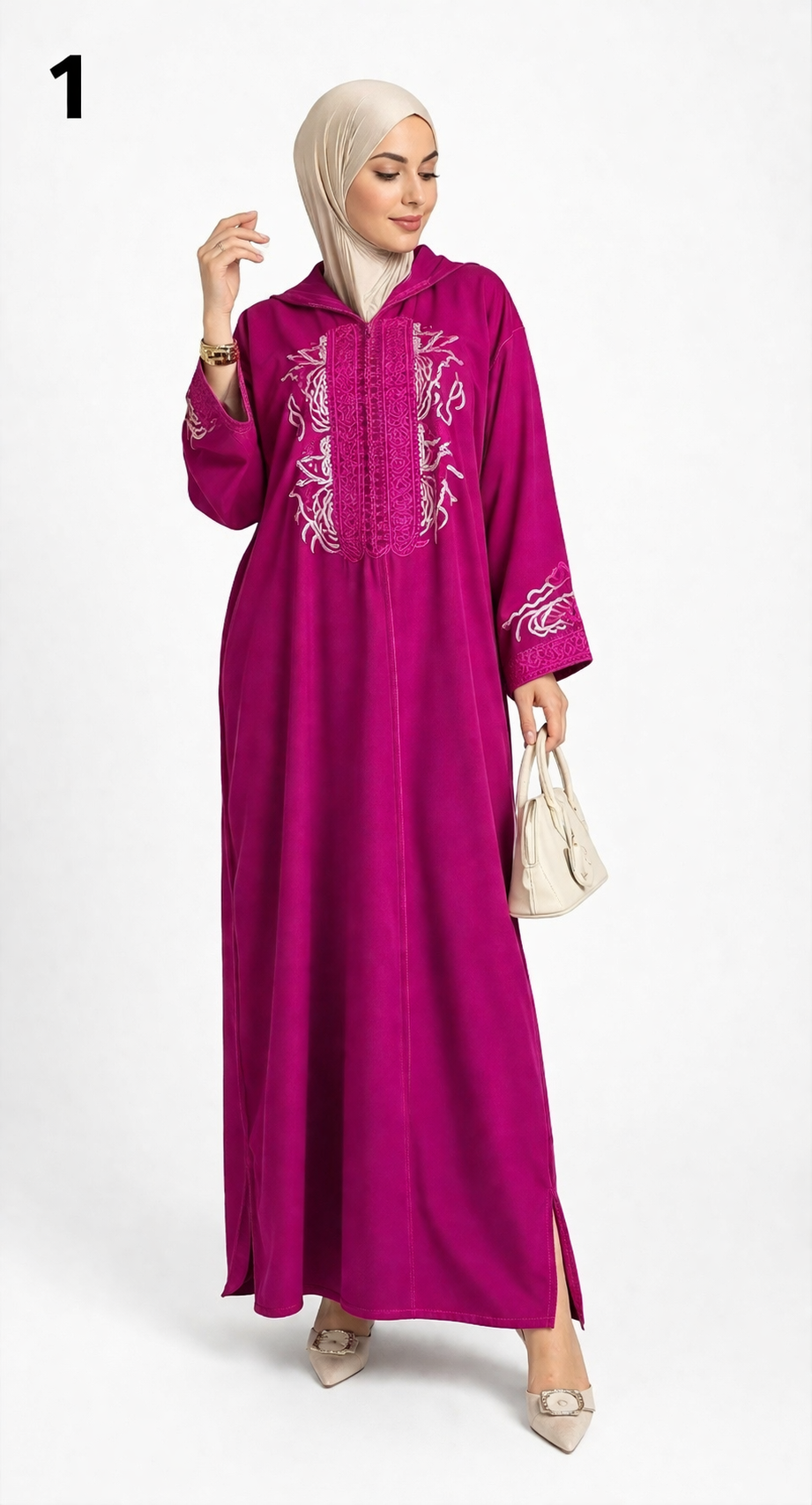 Jellaba Femme Élégante en Crêpe Premium – Broderie Artisanale | جلابة راقية بثوب كريب فاخر بجودة عالية