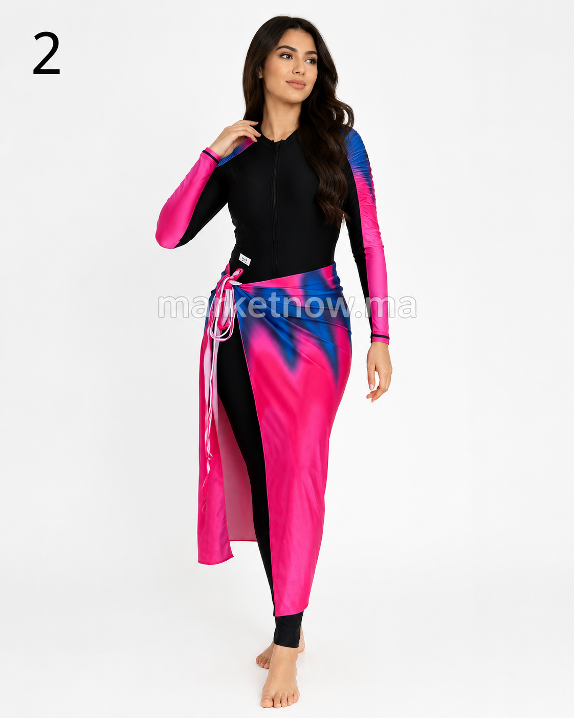 Burkini 4 Pièces avec Cache-Maillot – Disponible en Bleu, Mauve, Orange et Rose