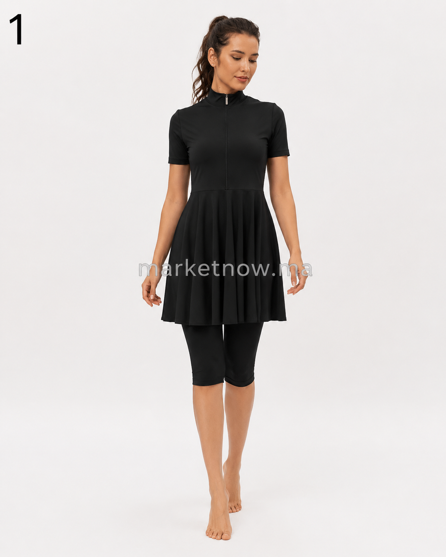 Burkini 3 Pièces en Polyamide – Robe, Short & Bonnet | Tailles S à XXL