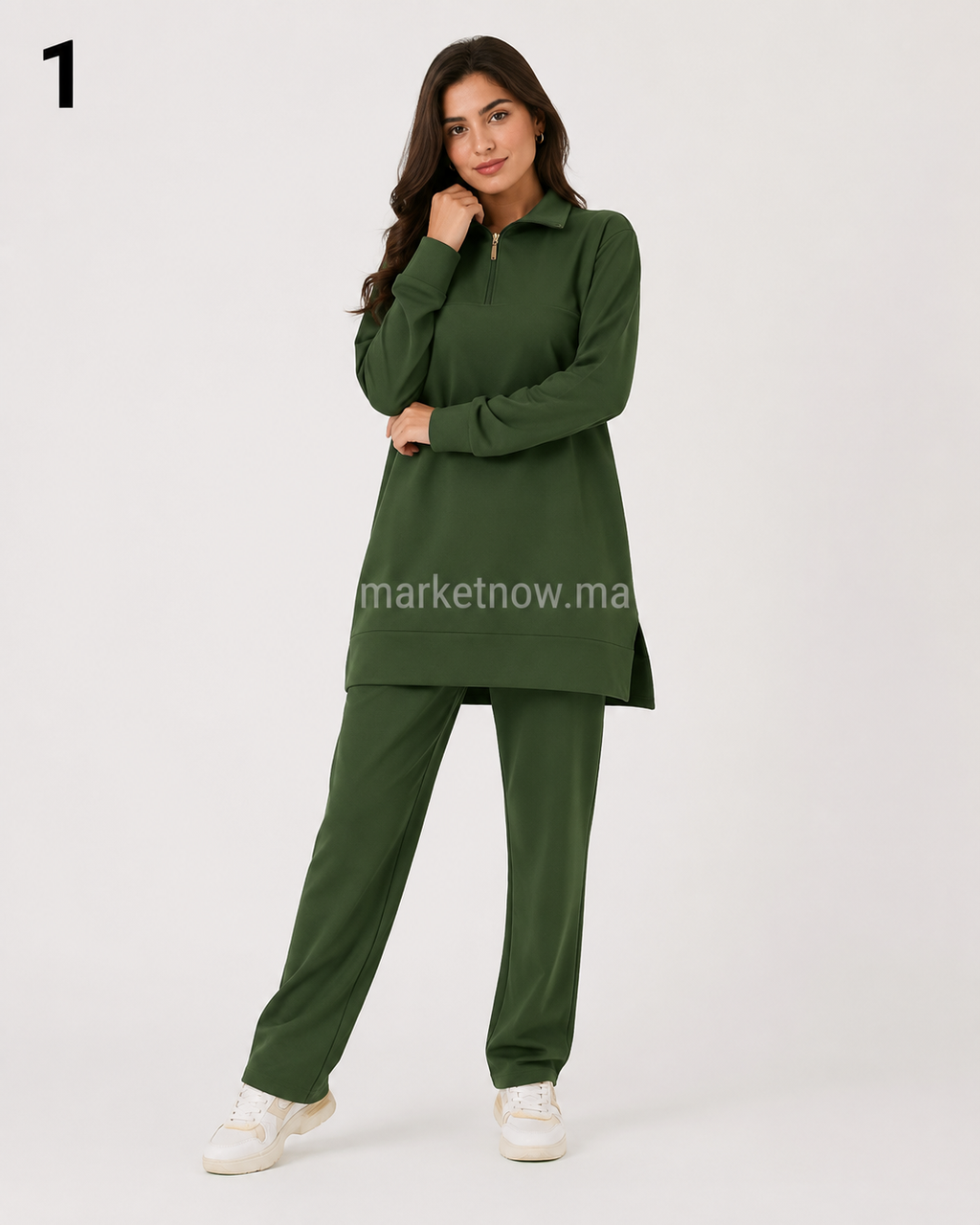 Ensemble femme 2 pièces en molleton premium – Tunique longue & pantalon