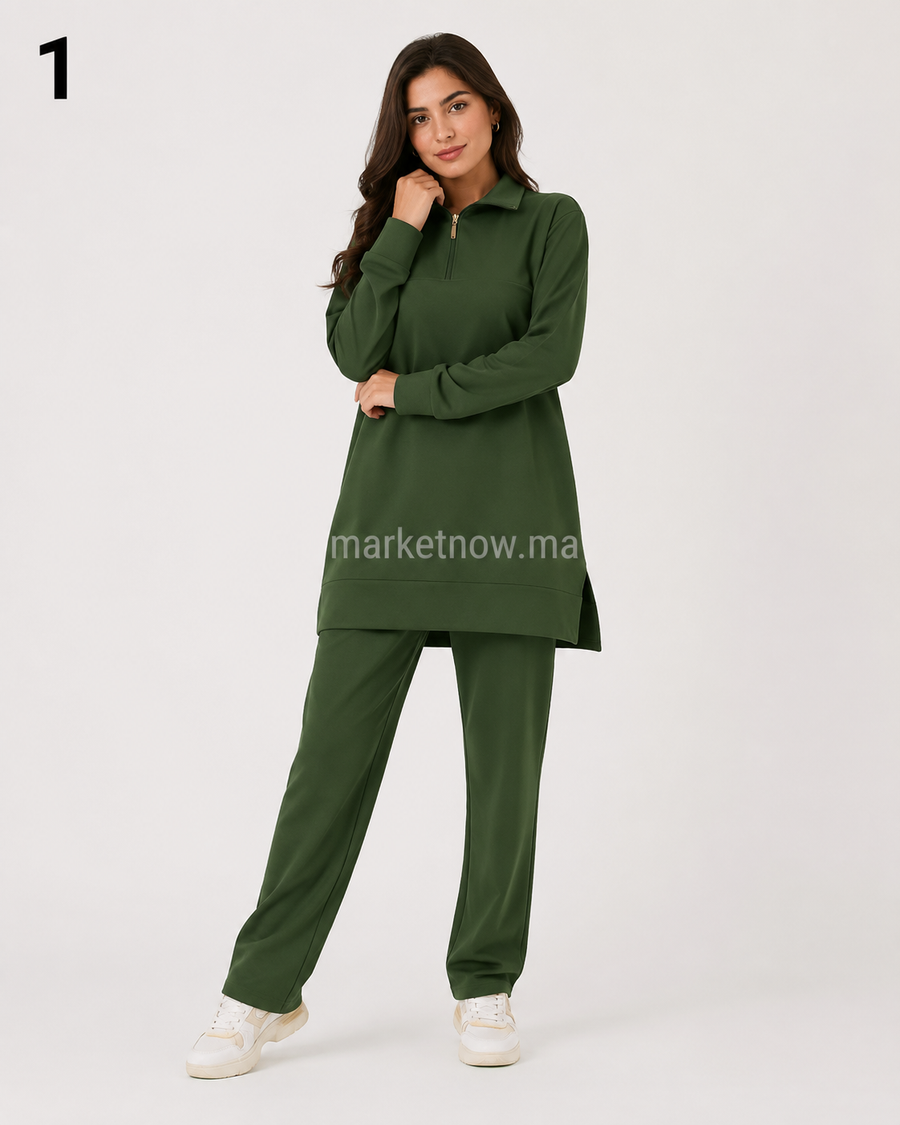 Ensemble femme 2 pièces en molleton premium – Tunique longue & pantalon