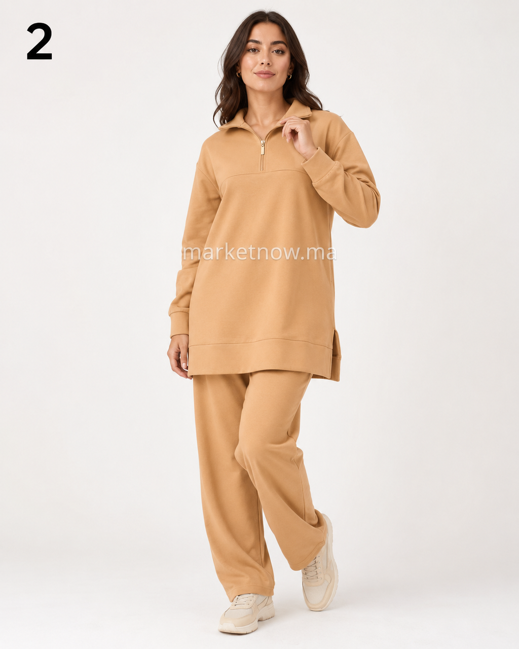 Ensemble femme 2 pièces en molleton premium – Tunique longue & pantalon