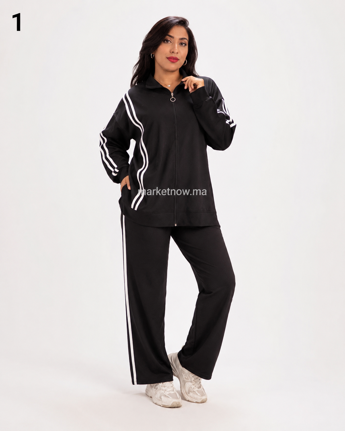 Ensemble femme Montoni 2 bandes – Veste longue zippée et pantalon