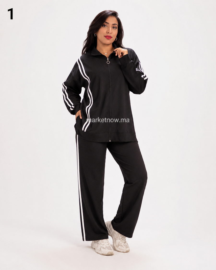 Ensemble femme Montoni 2 bandes – Veste longue zippée et pantalon