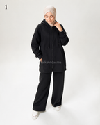 Ensemble Femme 2 Pièces Sport Chic – Veste Longue à Capuche & Pantalon Large
