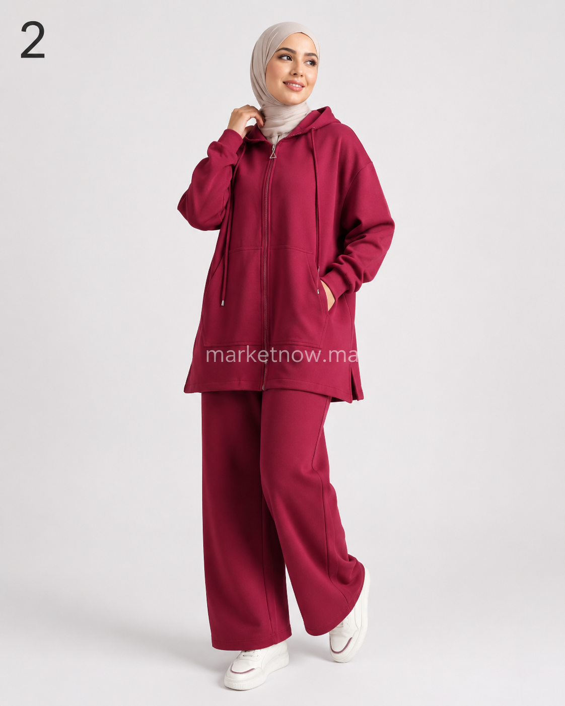 Ensemble Femme 2 Pièces Sport Chic – Veste Longue à Capuche & Pantalon Large