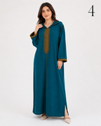 Djellaba Femme Évasée en Crêpe Premium – Broderie Marocaine Élégante au Niveau de la Poitrine et des Manches | Tailles L, XL, XXL