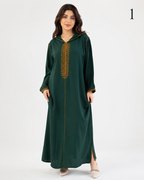 Djellaba Femme Évasée en Crêpe Premium – Broderie Marocaine Élégante au Niveau de la Poitrine et des Manches | Tailles L, XL, XXL