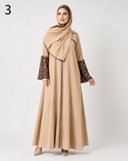 Abaya Femme avec Châle Dégradé Léopard – Tissu Rosa Élégant, Coupe Modeste et Moderne