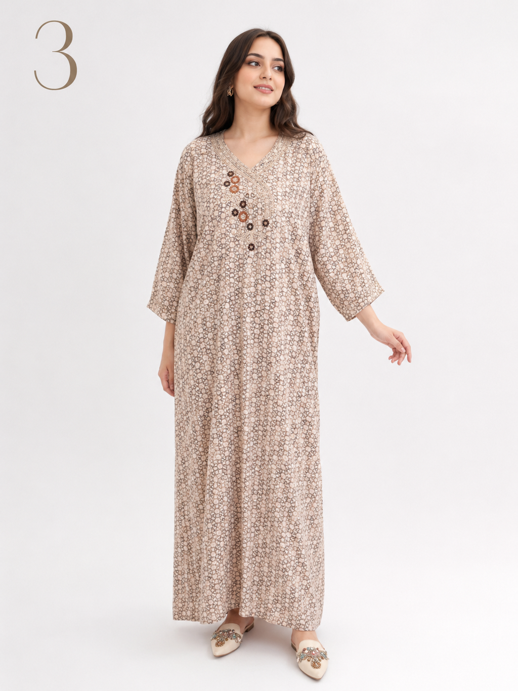 Makhwar Satiné Femme 3/4 avec Broderie et Perles – Caftan Marocain Élégant | Tailles L, XL, XXL