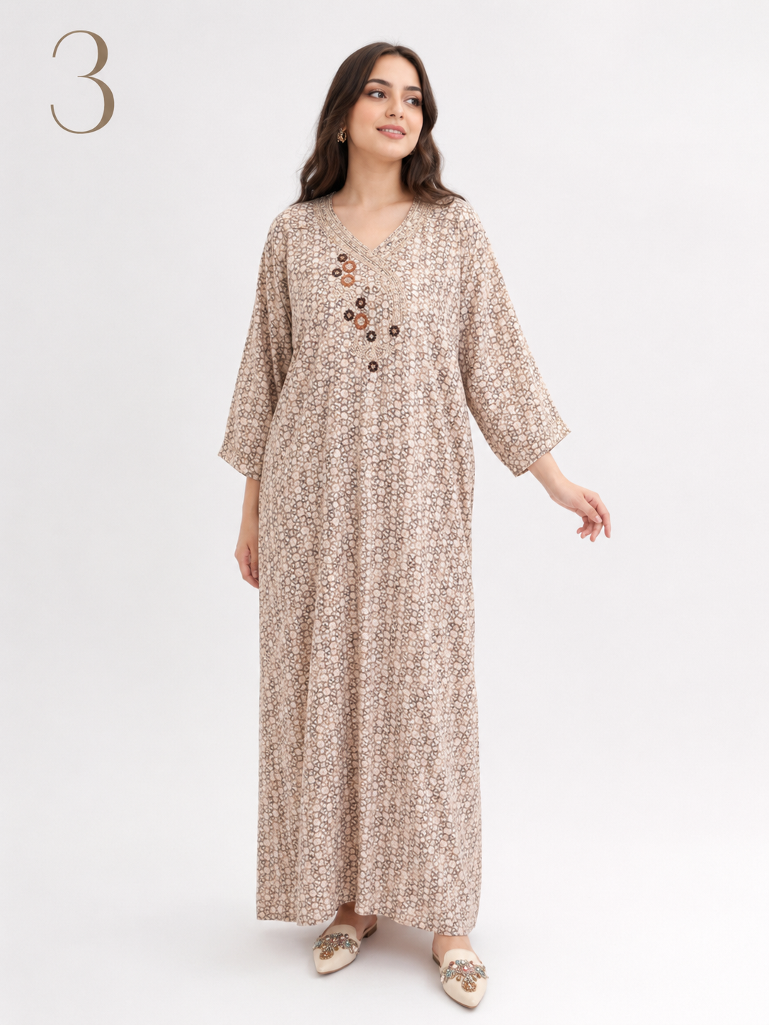 Makhwar Satiné Femme 3/4 avec Broderie et Perles – Caftan Marocain Élégant | Tailles L, XL, XXL