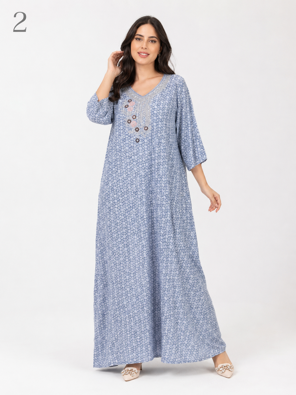 Makhwar Satiné Femme 3/4 avec Broderie et Perles – Caftan Marocain Élégant | Tailles L, XL, XXL