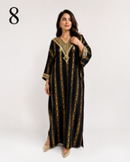 Caftan Marocain Femme en Crêpe Jawhara 100% Soie Imprimée – Broderie Élégante au Col et Manches | Tailles M à XXL