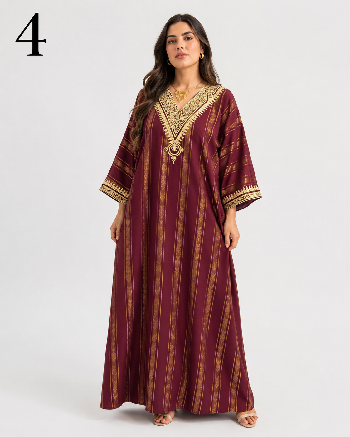Caftan Marocain Femme en Crêpe Jawhara 100% Soie Imprimée – Broderie Élégante au Col et Manches | Tailles M à XXL