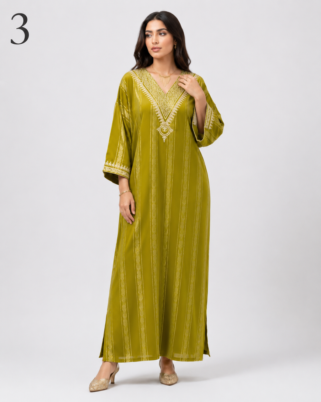 Caftan Marocain Femme en Crêpe Jawhara 100% Soie Imprimée – Broderie Élégante au Col et Manches | Tailles M à XXL
