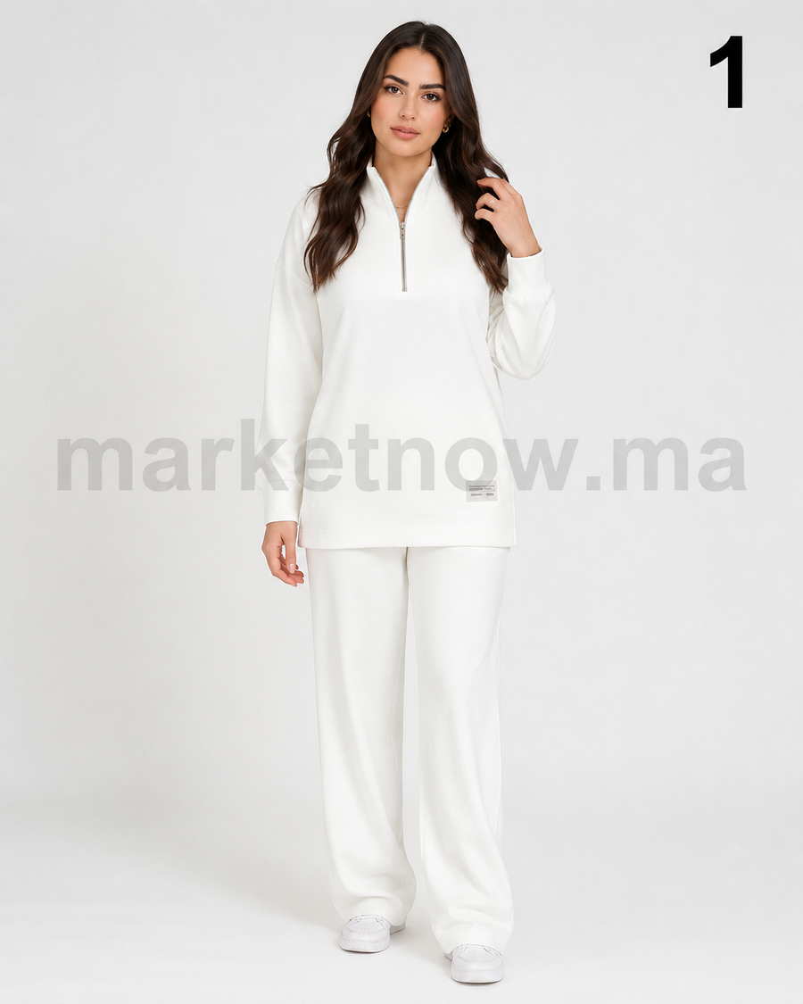 Ensemble Femme 2 Pièces en Montoni – Tunique Zippée & Pantalon Large