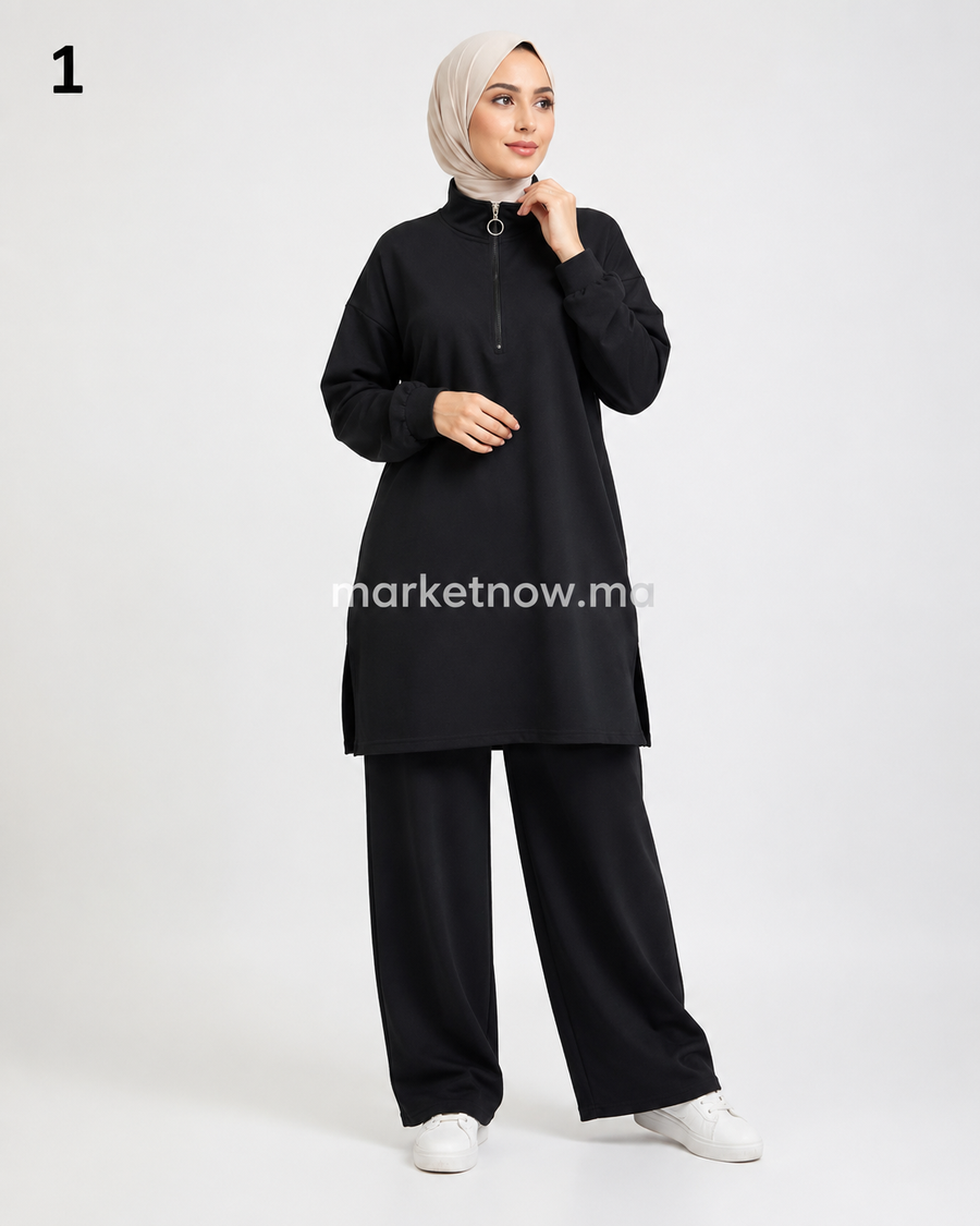 Ensemble Survêtement Femme 2 Pièces en Montoni Turc – Tunique Longue & Pantalon Large