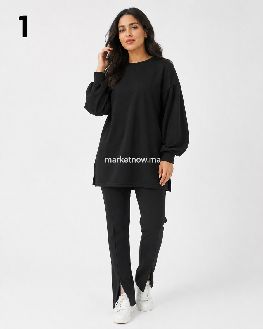Ensemble femme en Montoni Lycra – Top long et pantalon