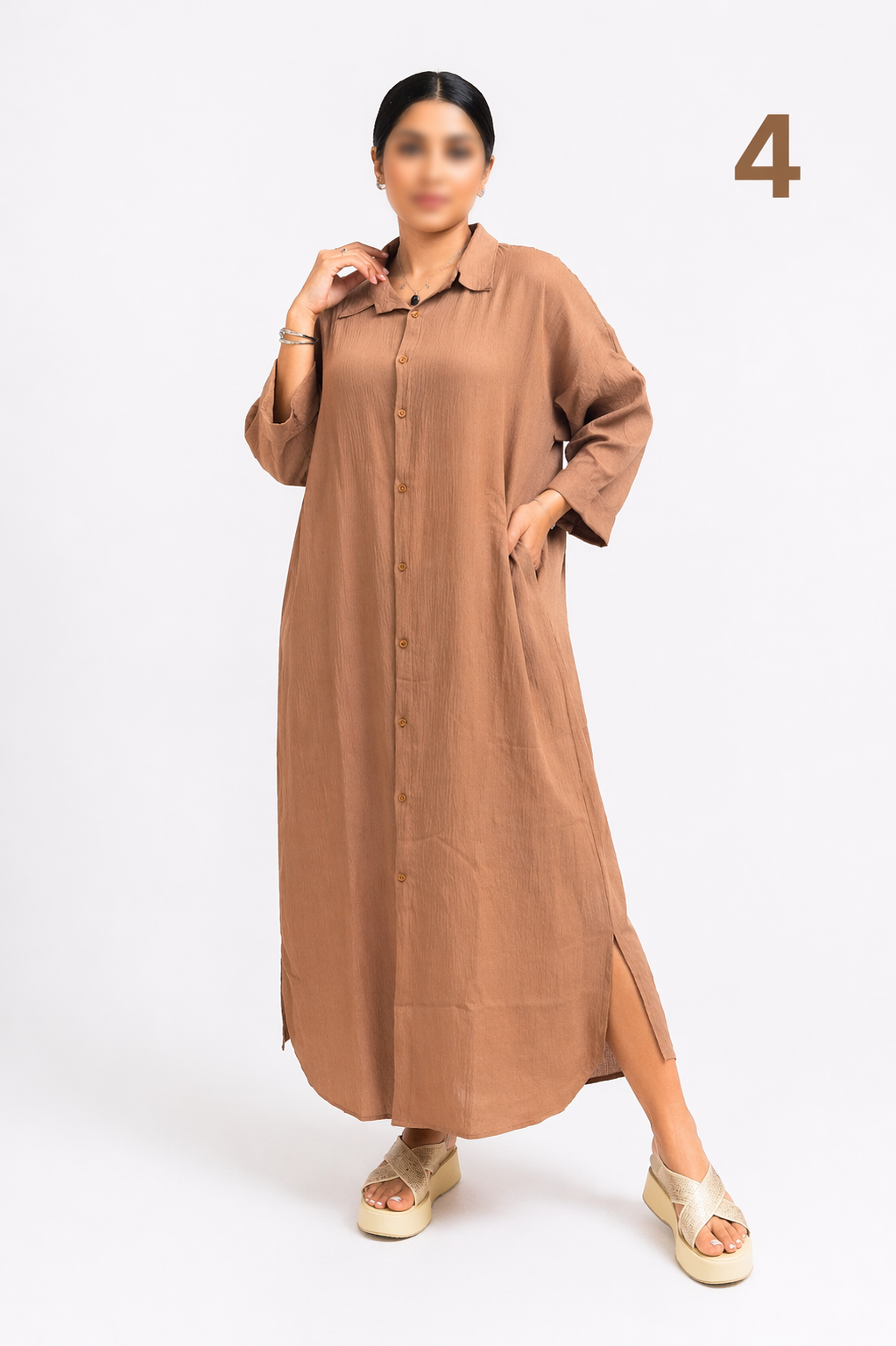 Robe Chemise Longue Femme Oversize en Crêpe Premium – Qamis Moderne Chic | Tailles L à 3XL