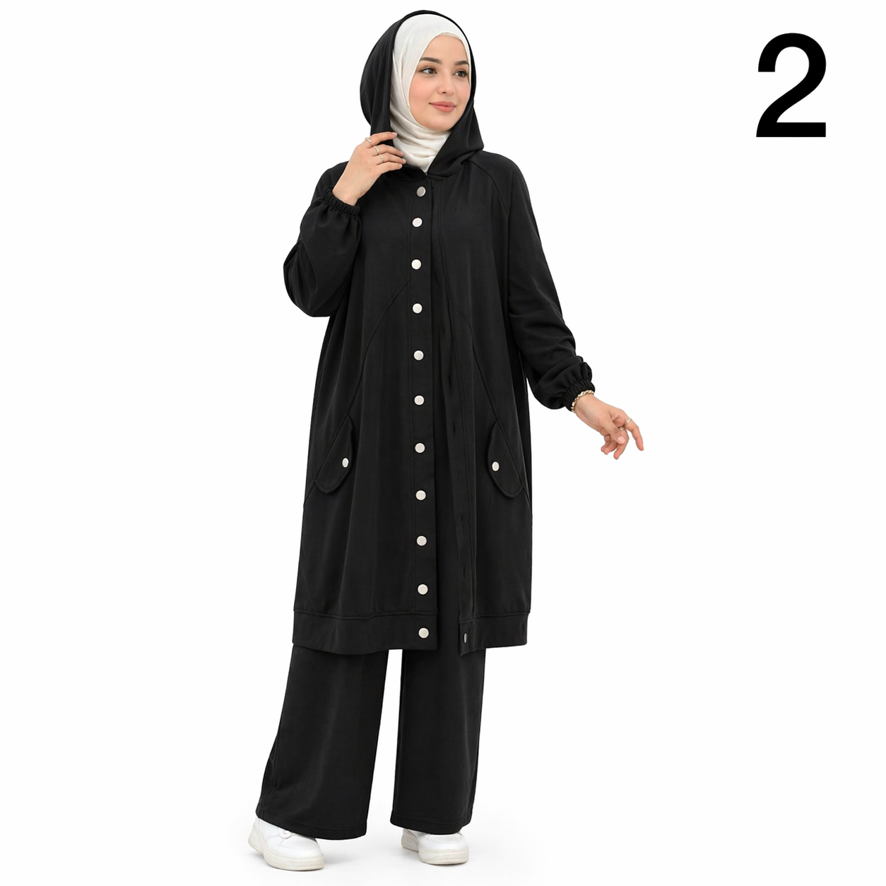 Ensemble Femme 2 Pièces Velours Premium – Tenue Modeste Chic avec Capuche – Qualité Supérieure (M à XXXL) – Noir, Bleu Jean, Rose Poudré, Beige, Vert Clair