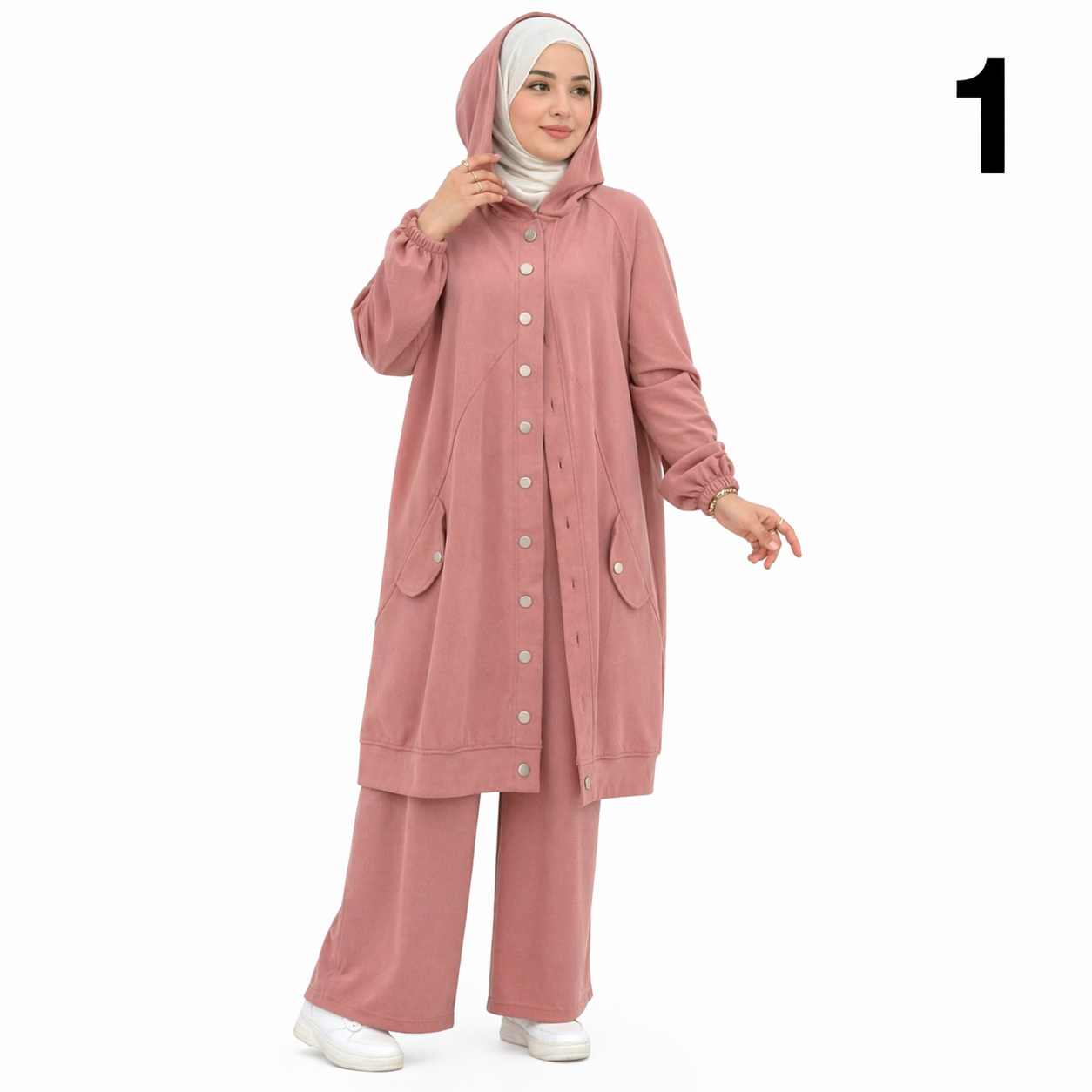 Ensemble Femme 2 Pièces Velours Premium – Tenue Modeste Chic avec Capuche – Qualité Supérieure (M à XXXL) – Noir, Bleu Jean, Rose Poudré, Beige, Vert Clair