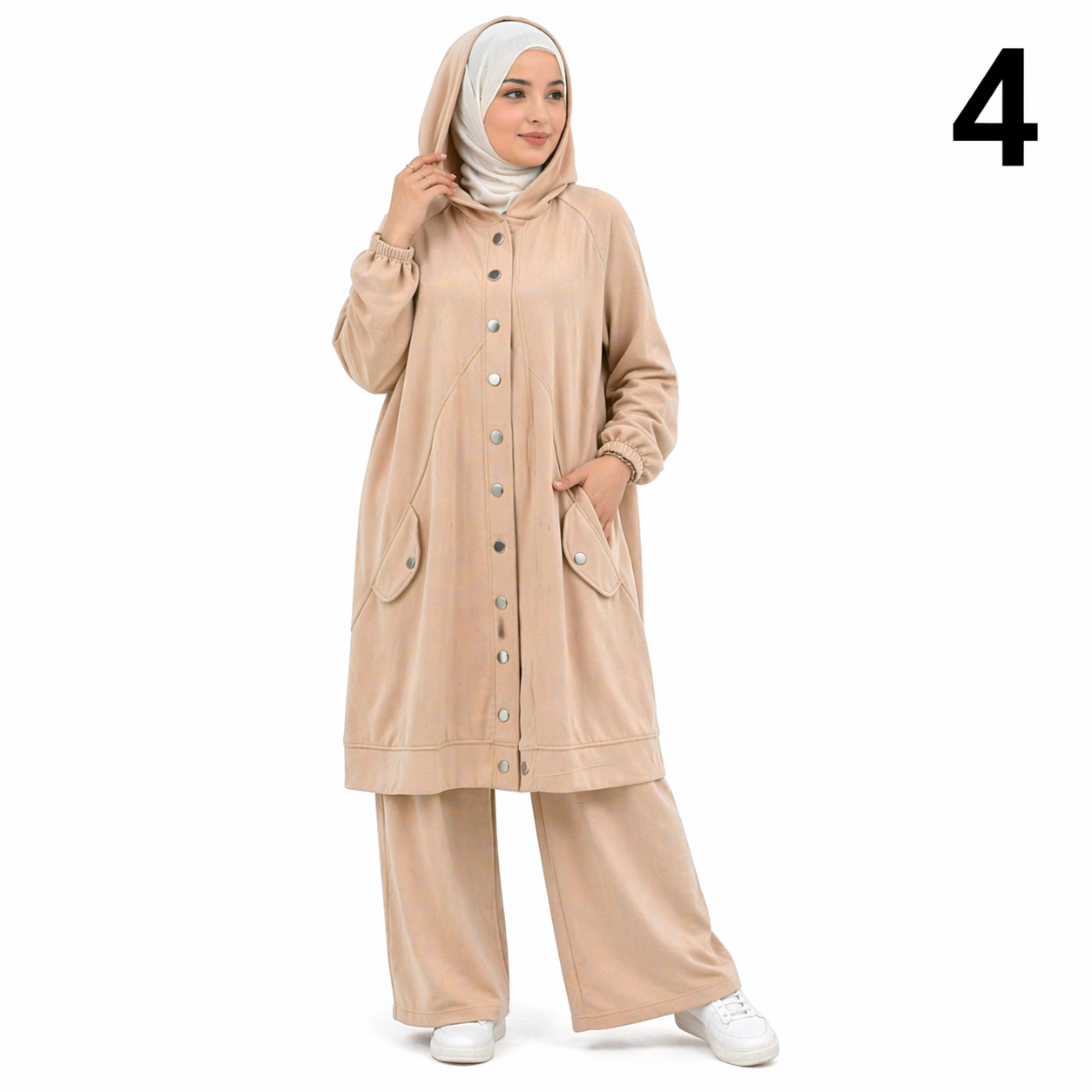 Ensemble Femme 2 Pièces Velours Premium – Tenue Modeste Chic avec Capuche – Qualité Supérieure (M à XXXL) – Noir, Bleu Jean, Rose Poudré, Beige, Vert Clair