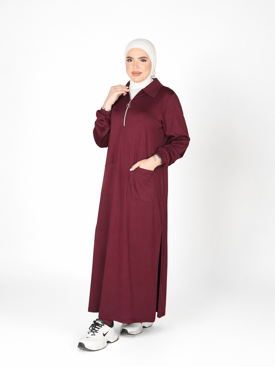 Robe Longue Sport Chic Femme – Abaya Moderne Oversize en Tissu Montoni Premium | كيطمة سبور طويلة للمحجبات جودة عالية ستايل عصري
