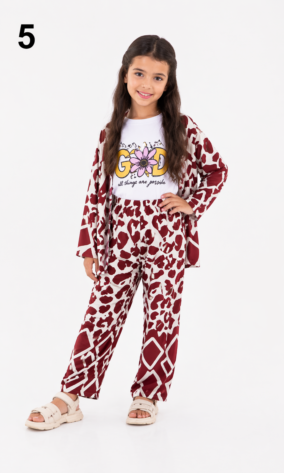 Ensemble Fille 3 Pièces Tendance 2026 – Pantalon + T-shirt + Kimono Léger | Tenue Enfant Chic et Confortable