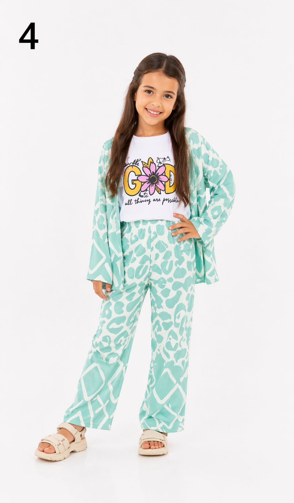 Ensemble Fille 3 Pièces Tendance 2026 – Pantalon + T-shirt + Kimono Léger | Tenue Enfant Chic et Confortable