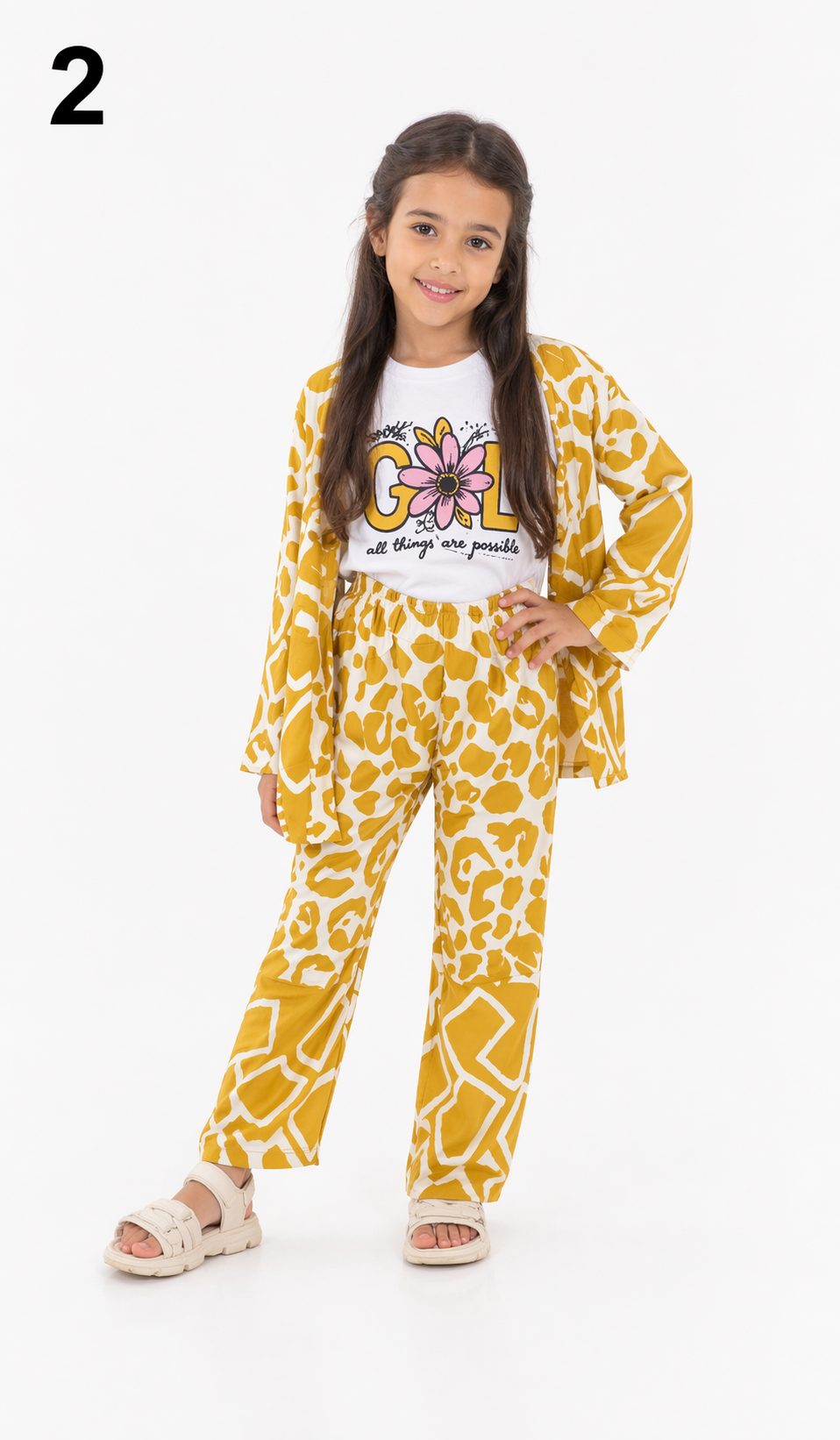 Ensemble Fille 3 Pièces Tendance 2026 – Pantalon + T-shirt + Kimono Léger | Tenue Enfant Chic et Confortable