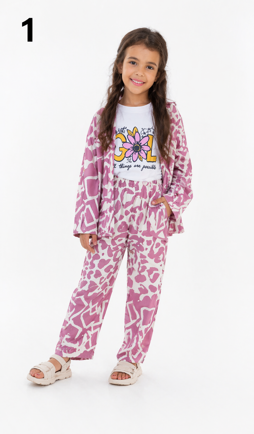 Ensemble Fille 3 Pièces Tendance 2026 – Pantalon + T-shirt + Kimono Léger | Tenue Enfant Chic et Confortable
