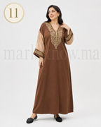 Caftan Marocain Femme en Crêpe Rosa avec Manches Tlija – Broderie Élégante | Tailles XL, XXL, 3XL