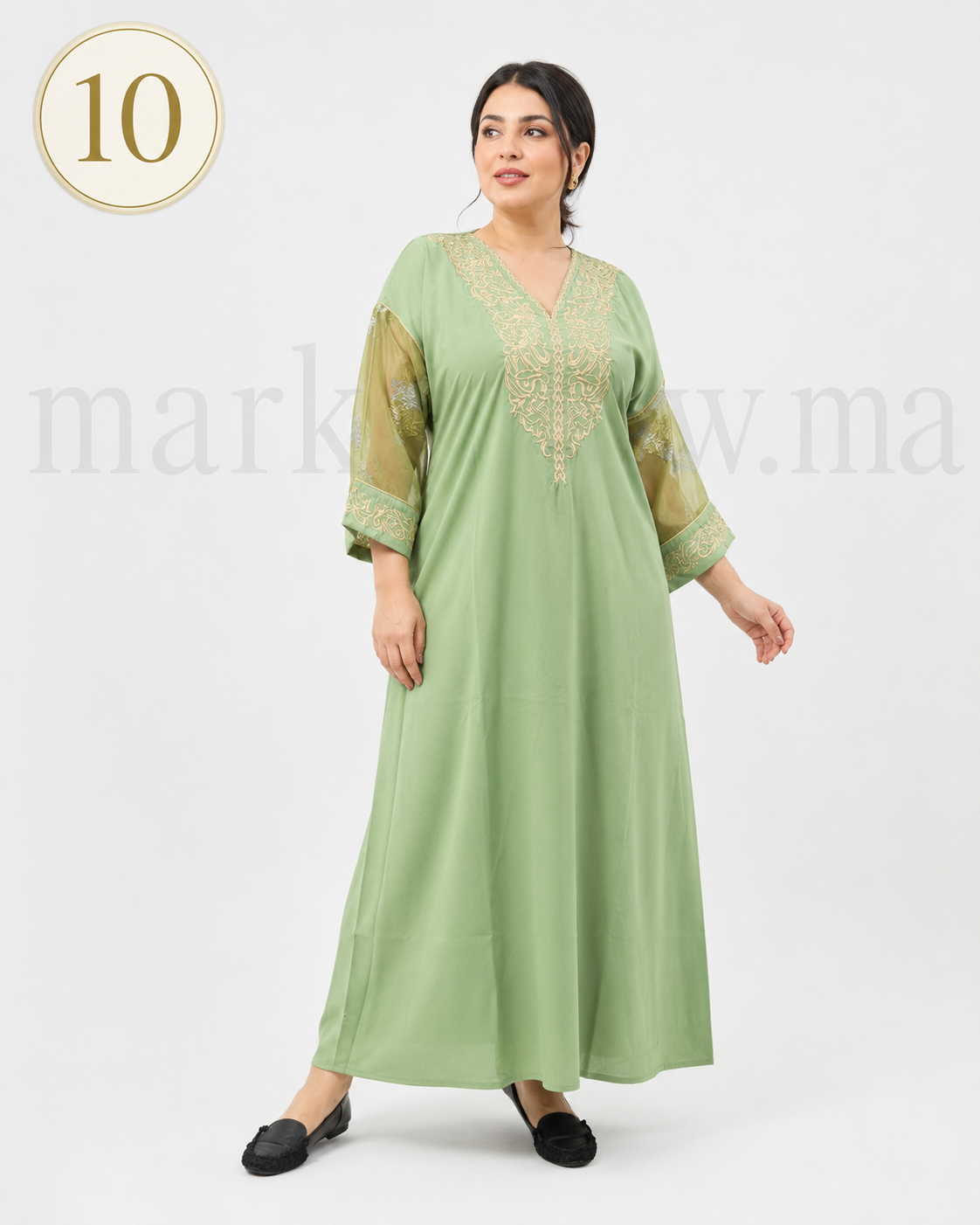 Caftan Marocain Femme en Crêpe Rosa avec Manches Tlija – Broderie Élégante | Tailles XL, XXL, 3XL