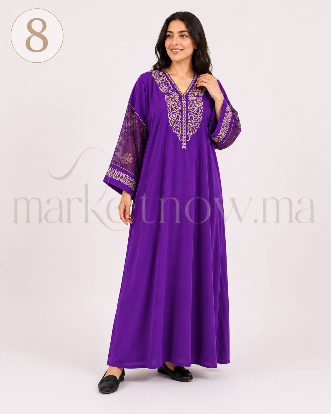Caftan Marocain Femme en Crêpe Rosa avec Manches Tlija – Broderie Élégante | Tailles XL, XXL, 3XL