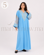 Caftan Marocain Femme en Crêpe Rosa avec Manches Tlija – Broderie Élégante | Tailles XL, XXL, 3XL