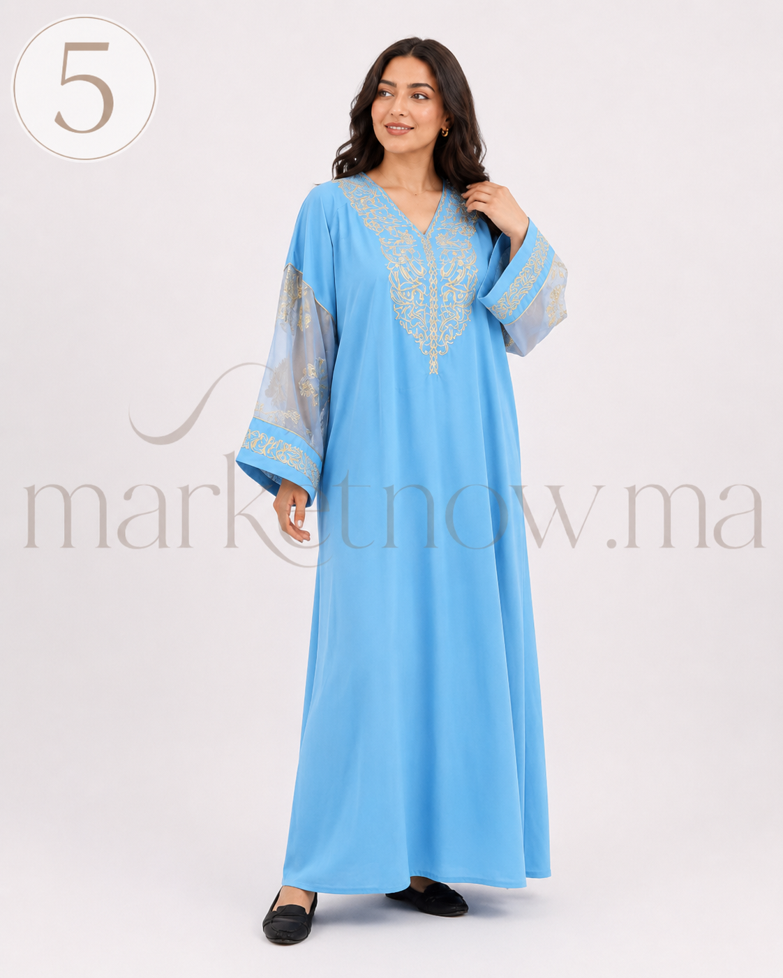 Caftan Marocain Femme en Crêpe Rosa avec Manches Tlija – Broderie Élégante | Tailles XL, XXL, 3XL