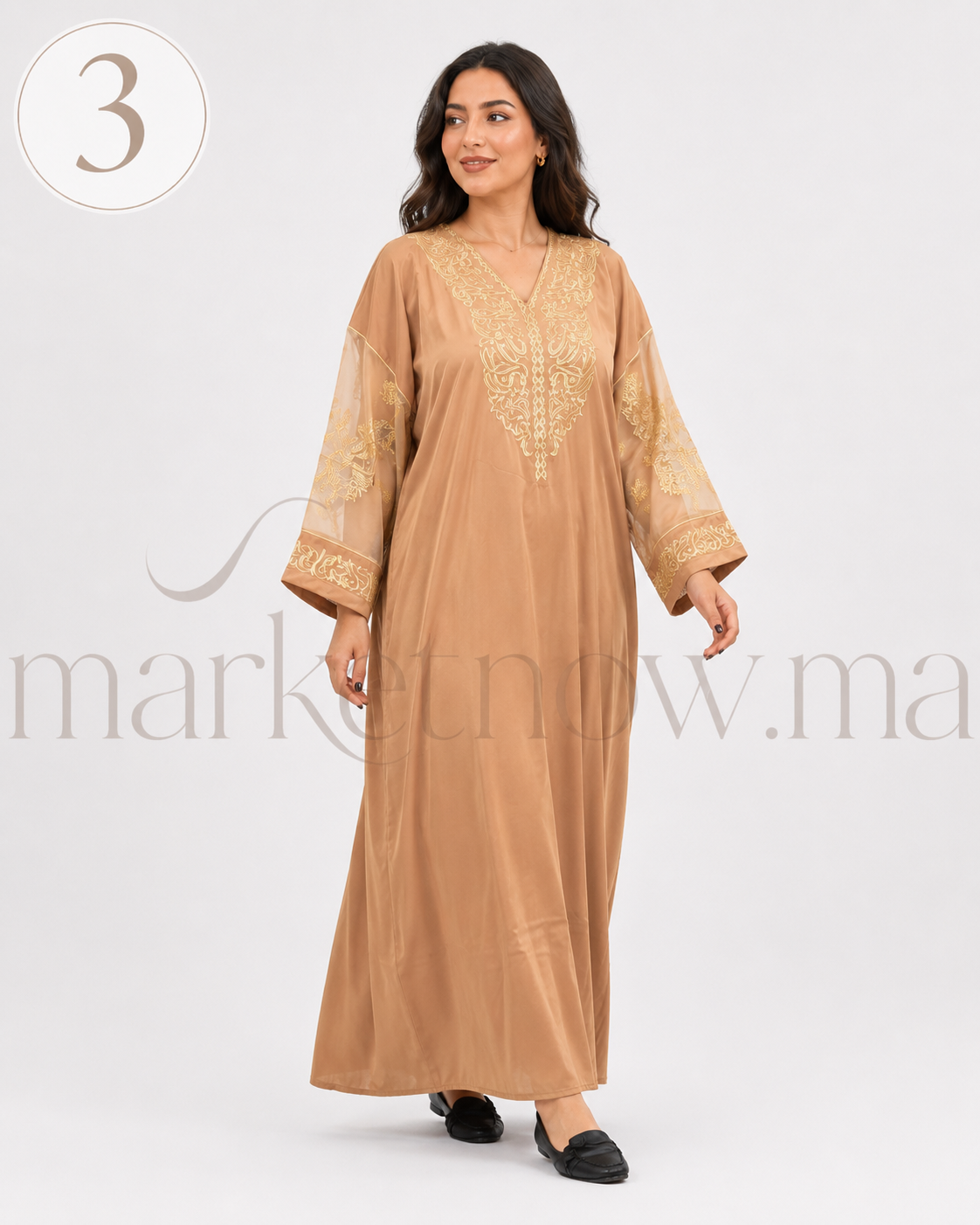 Caftan Marocain Femme en Crêpe Rosa avec Manches Tlija – Broderie Élégante | Tailles XL, XXL, 3XL