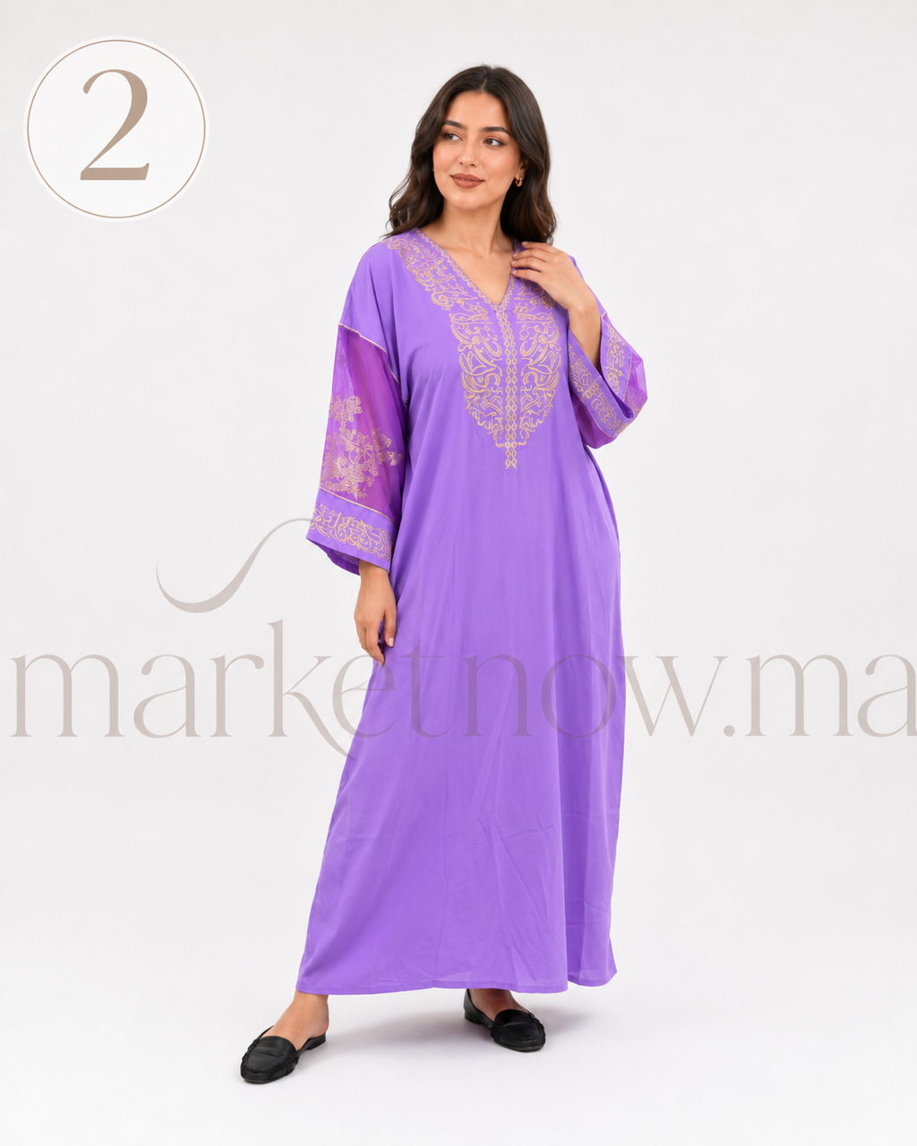 Caftan Marocain Femme en Crêpe Rosa avec Manches Tlija – Broderie Élégante | Tailles XL, XXL, 3XL