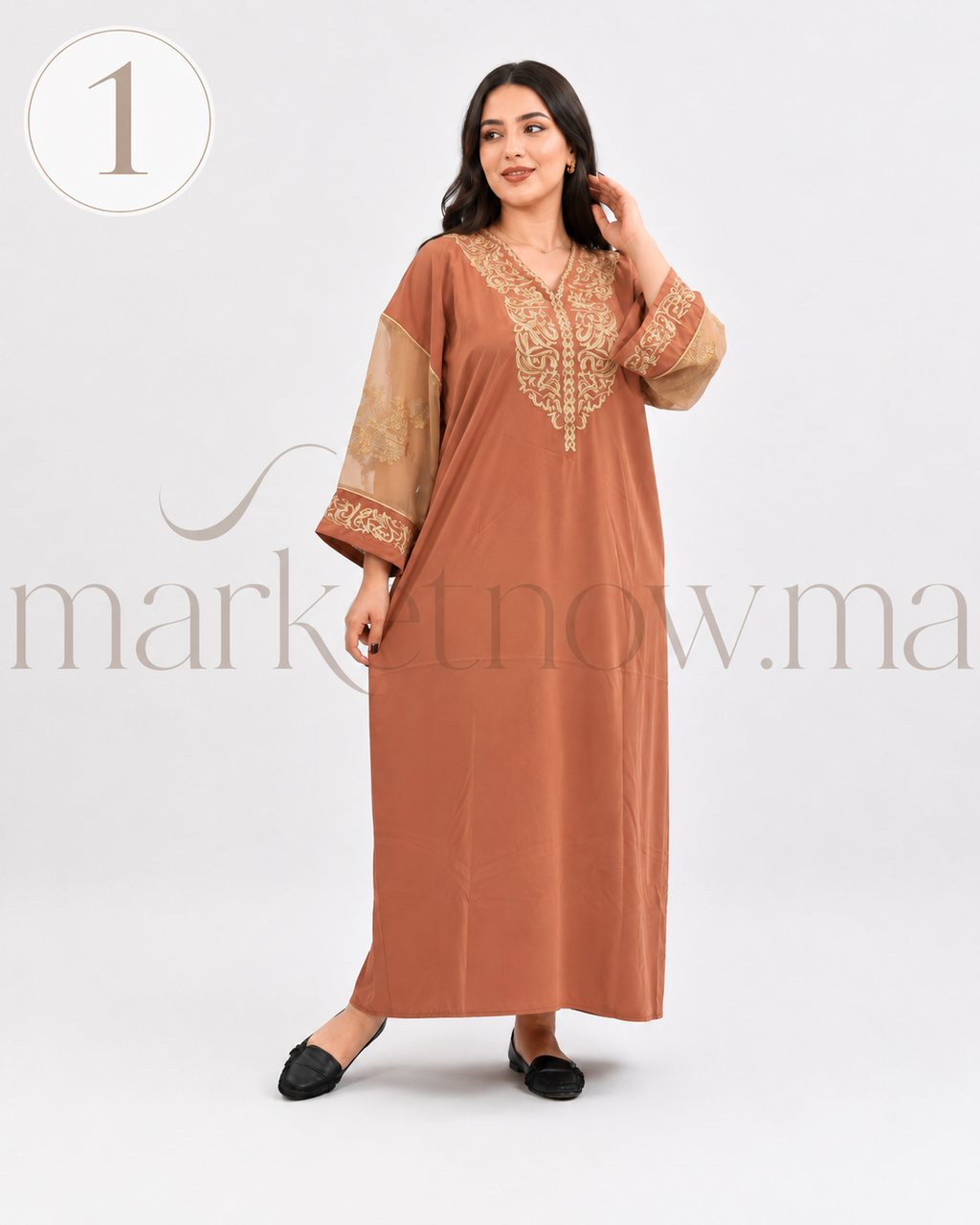 Caftan Marocain Femme en Crêpe Rosa avec Manches Tlija – Broderie Élégante | Tailles XL, XXL, 3XL