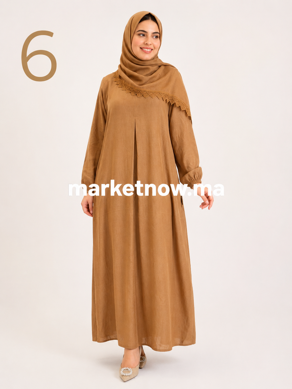 Abaya Femme Simple Élégante avec Châle en Dentelle – Tissu Crêpe Froissé | Tailles XL, XXL, 3XL