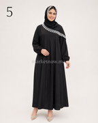 Abaya Femme Simple Élégante avec Châle en Dentelle – Tissu Crêpe Froissé | Tailles XL, XXL, 3XL
