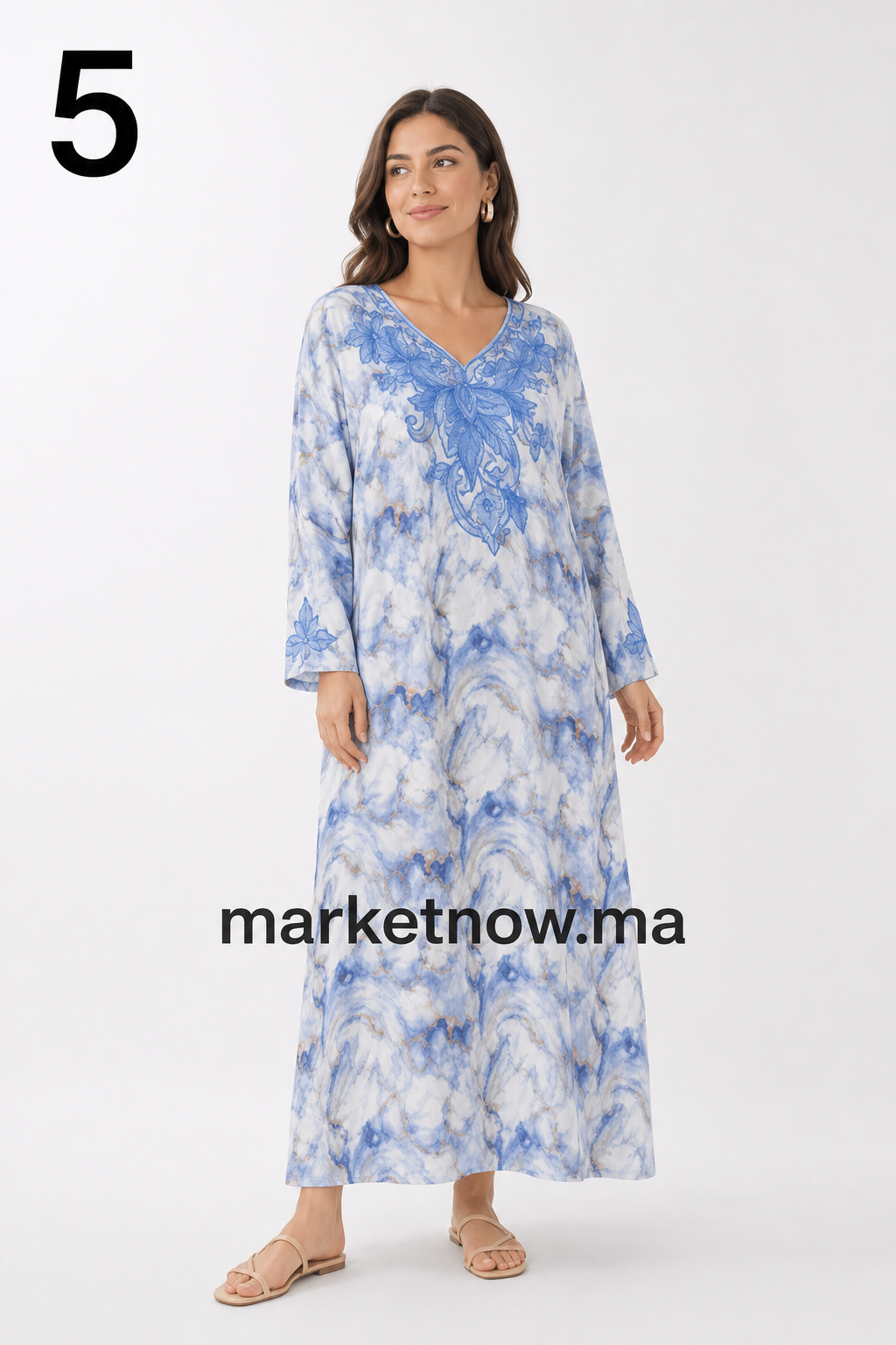 Mkhwar Long Femme en Tissu Khit avec Broderie et Perles – Robe Marocaine Élégante | Tailles L, XL, XXL