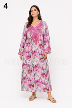 Mkhwar Long Femme en Tissu Khit avec Broderie et Perles – Robe Marocaine Élégante | Tailles L, XL, XXL