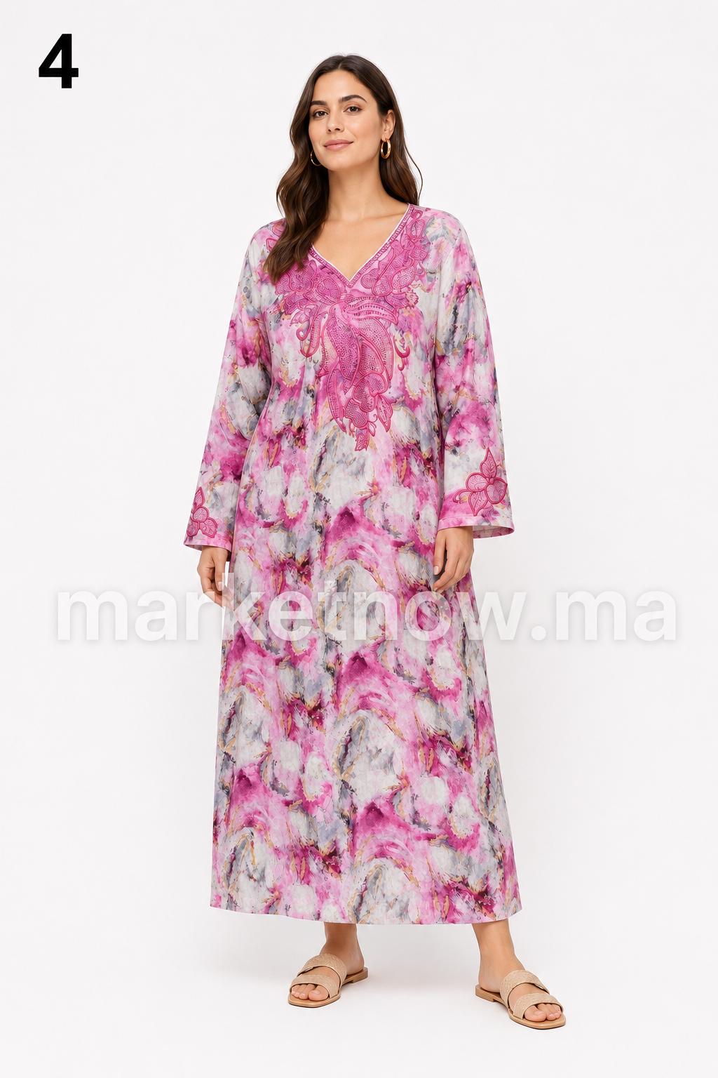 Mkhwar Long Femme en Tissu Khit avec Broderie et Perles – Robe Marocaine Élégante | Tailles L, XL, XXL