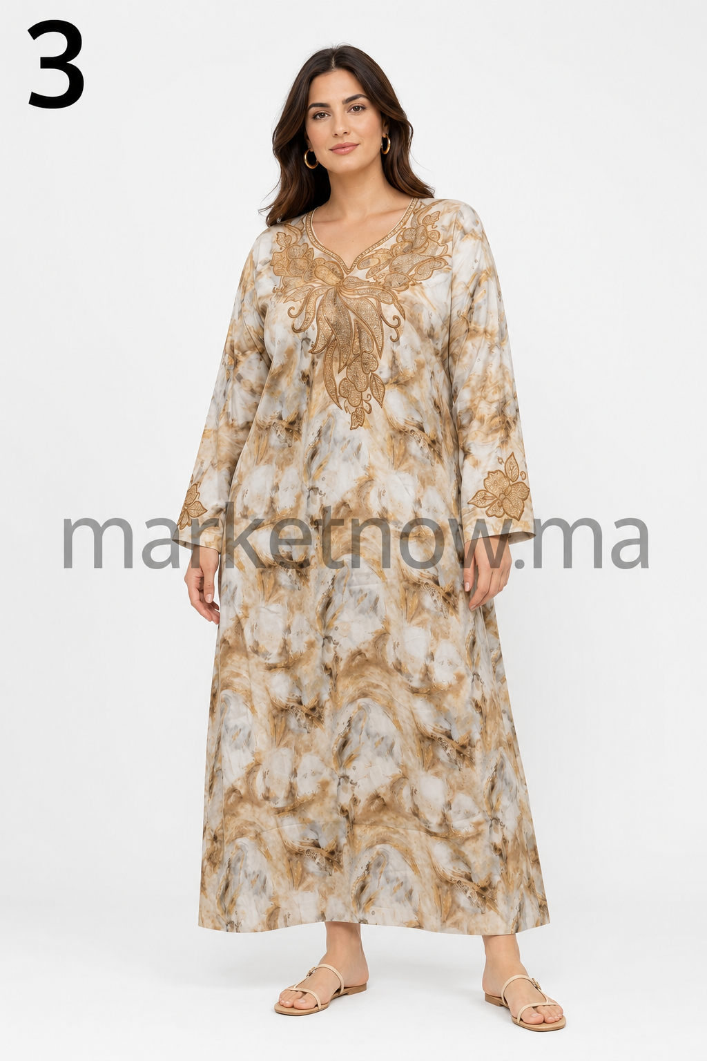 Mkhwar Long Femme en Tissu Khit avec Broderie et Perles – Robe Marocaine Élégante | Tailles L, XL, XXL