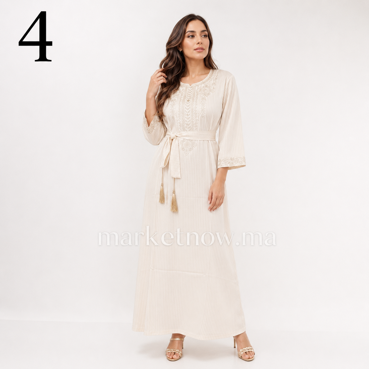 Robe Caftan Femme en Satin Premium avec Broderie et Ceinture – قميص مطروز أنيق | Tailles L, XL, XXL