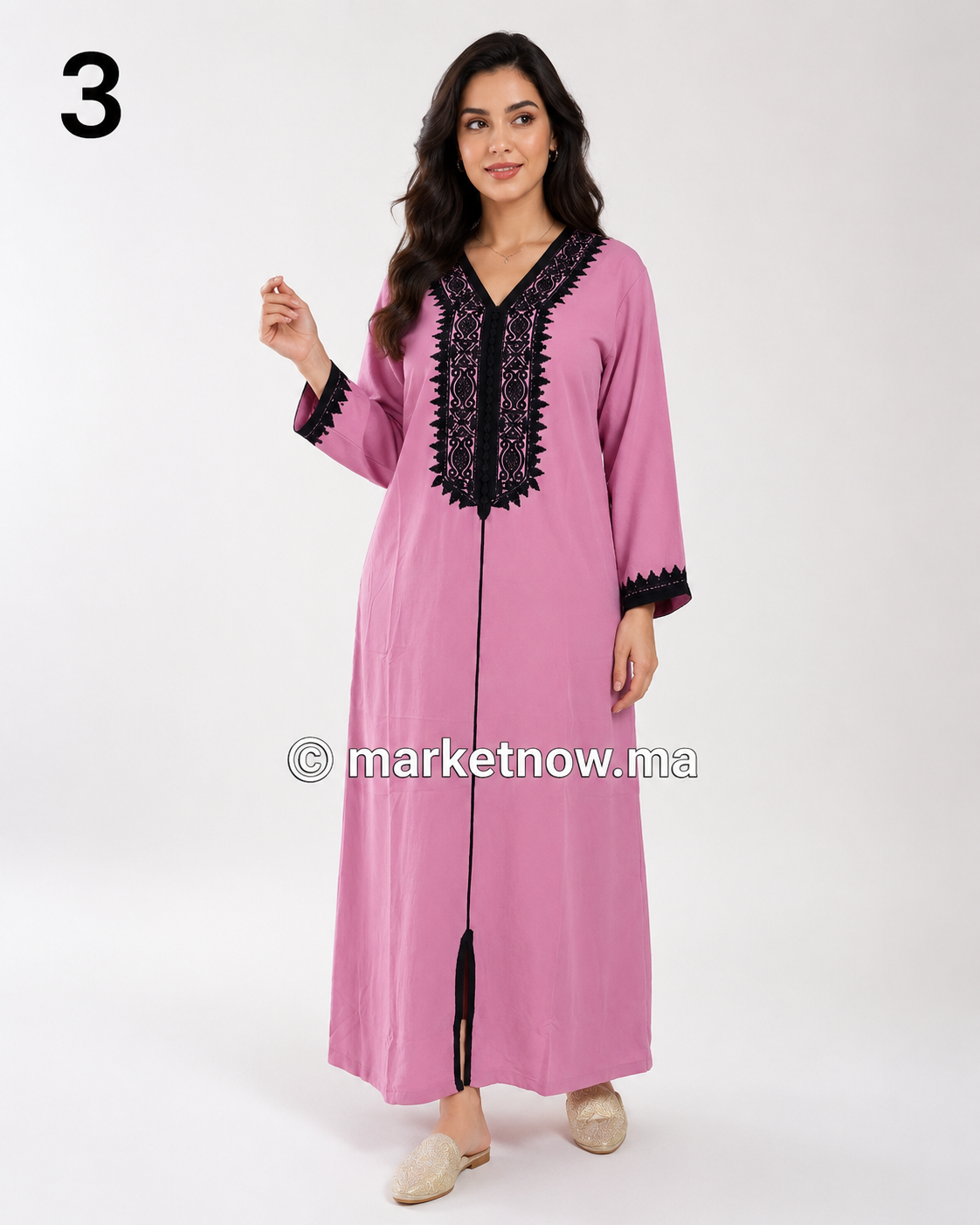 قميص مغربي مطروز 4 ألوان بالعقاد – ثوب روزة ممتاز | Tailles L, XL, XXL