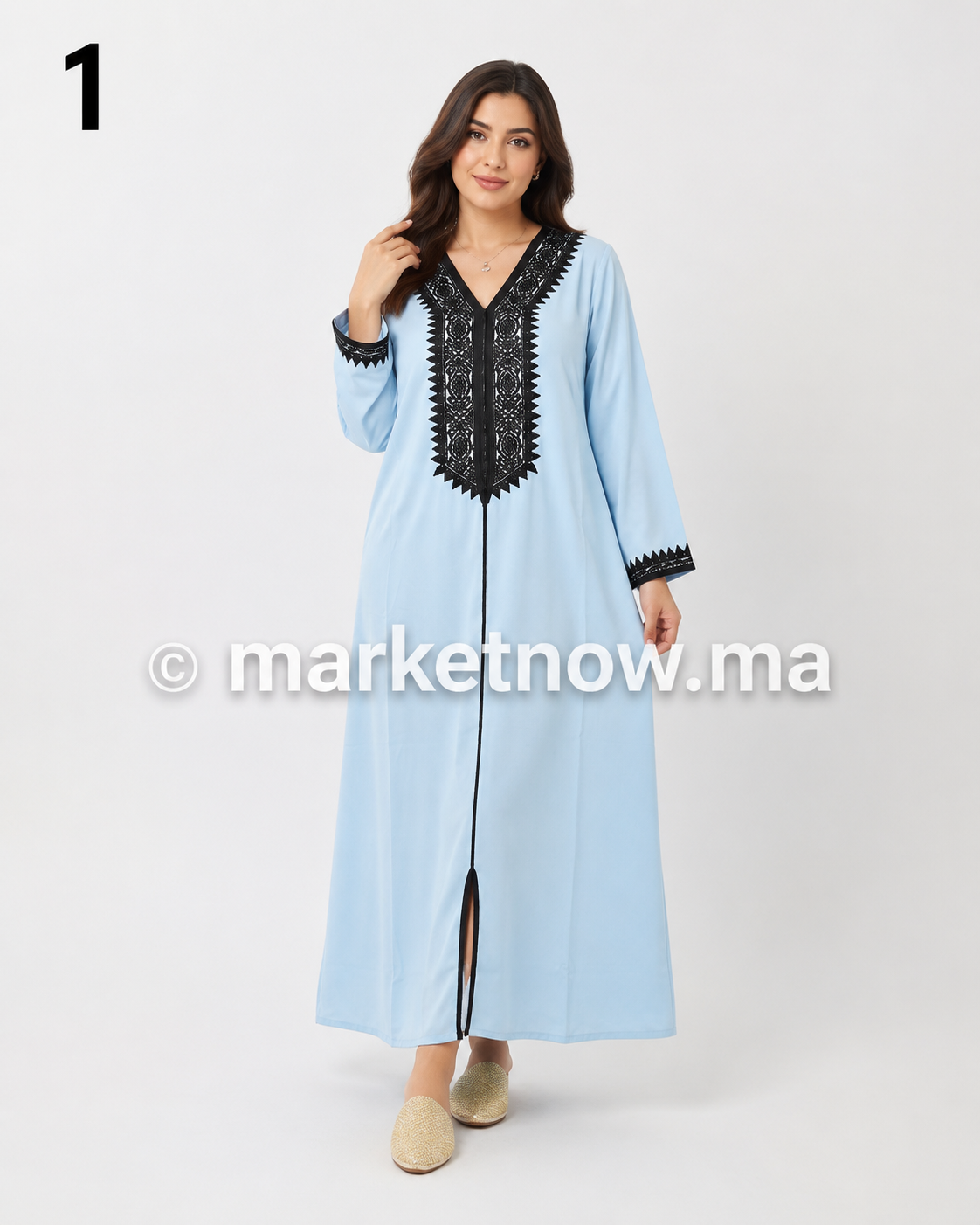 قميص مغربي مطروز 4 ألوان بالعقاد – ثوب روزة ممتاز | Tailles L, XL, XXL