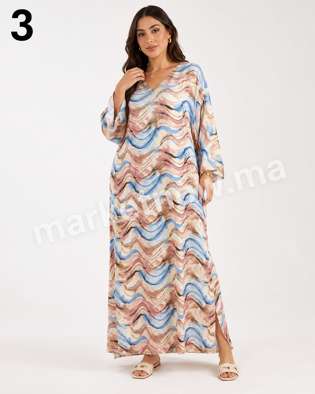 Kandoura Femme Satinée avec Broderie Élégante – Robe Marocaine Chic en Tissu Khit | Tailles L, XL, XXL