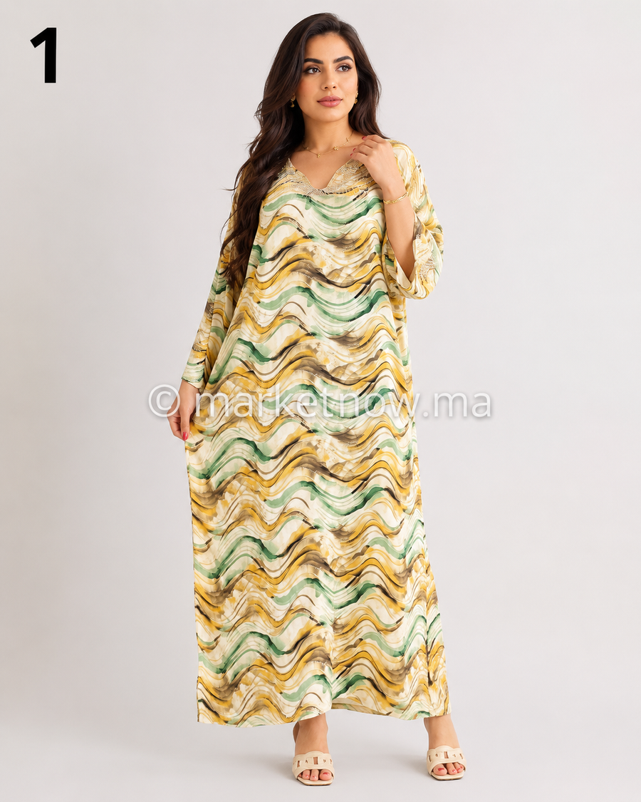 Kandoura Femme Satinée avec Broderie Élégante – Robe Marocaine Chic en Tissu Khit | Tailles L, XL, XXL